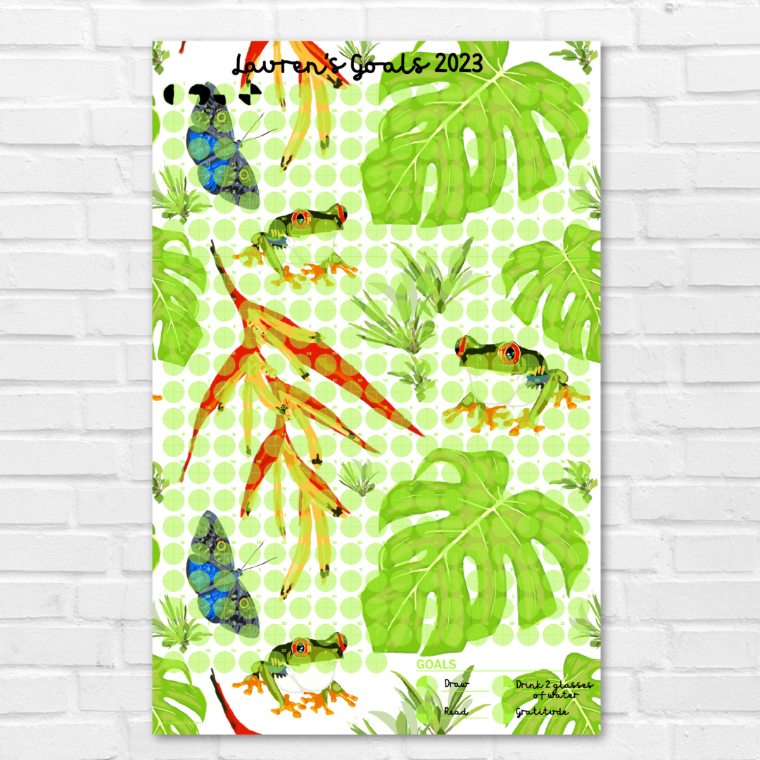 Yearly Goal Calendar Printable (11x17) - Red Eyed Tree Frog