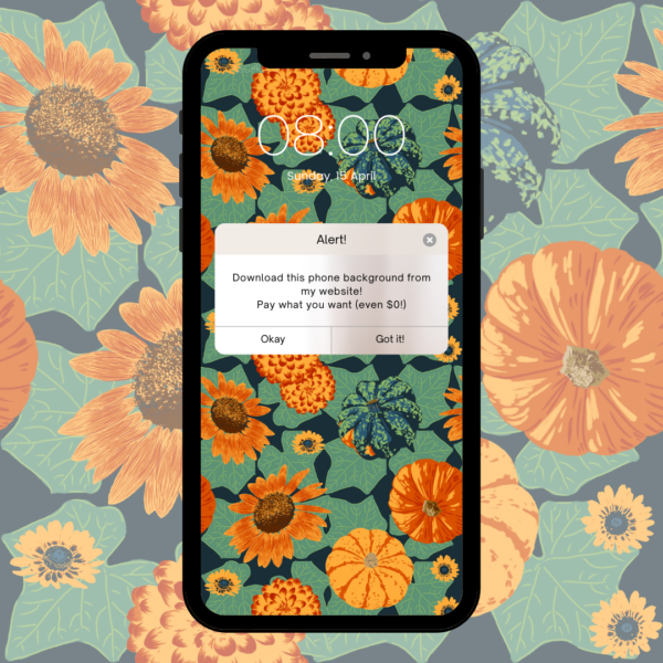 Pumpkin and Flower Phone Wallpaper (blue)