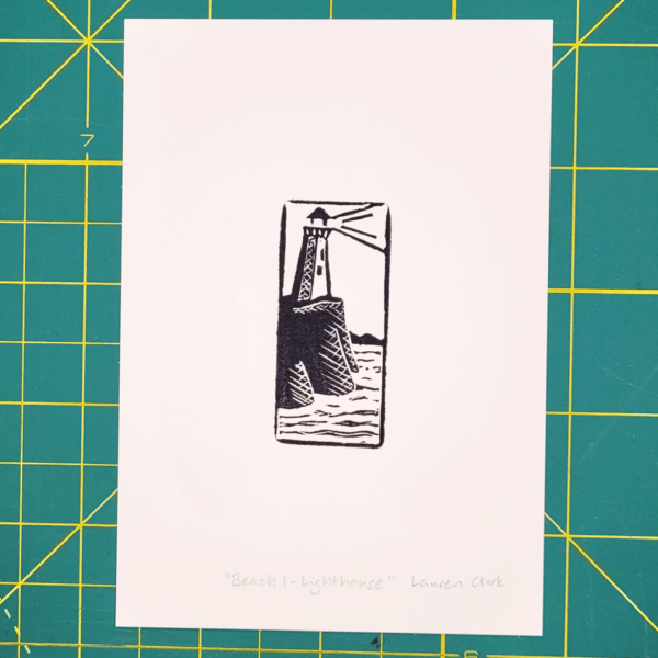 "Beach 1 - Lighthouse" Eraser Stamp Block Print - Image 3