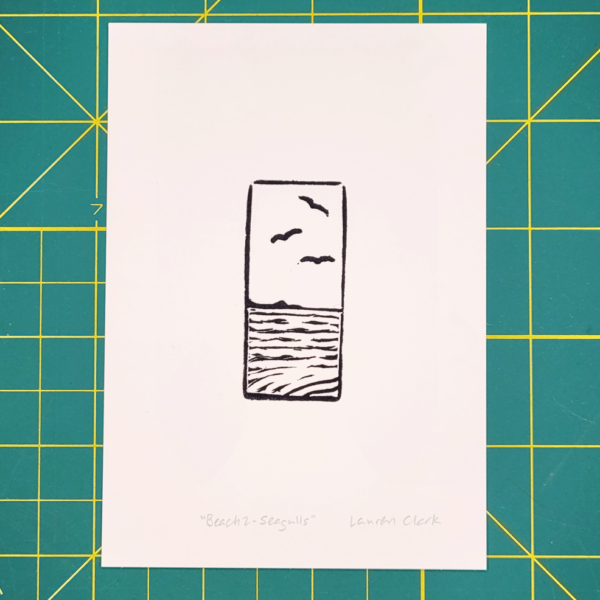 "Beach 2 - Seagulls" Eraser Stamp Block Print - Image 3