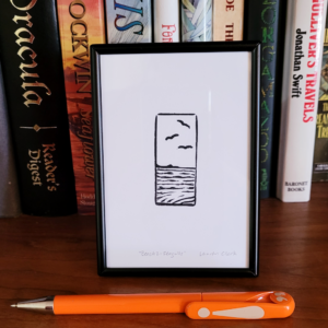 "Beach 2 - Seagulls" Eraser Stamp Block Print