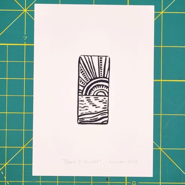 "Beach 3 - Sunset" Eraser Stamp Block Print - Image 3