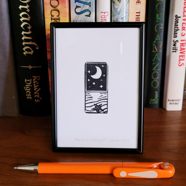 "Beach 4 - Moonlight" Eraser Stamp Block Print