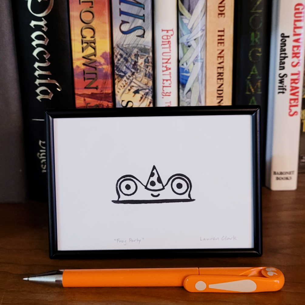 "Frog Party" Eraser Stamp Block Print