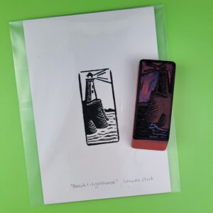 "Beach 1 - Lighthouse" Eraser Stamp Block Print