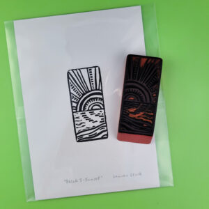 "Beach 3 - Sunset" Eraser Stamp Block Print