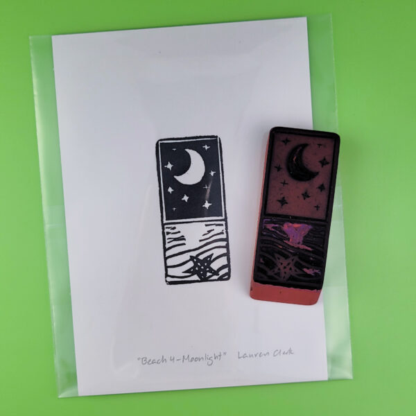 "Beach 4 - Moonlight" Eraser Stamp Block Print - Image 2