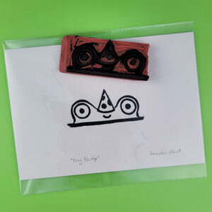 "Frog Party" Eraser Stamp Block Print
