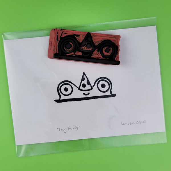 "Frog Party" Eraser Stamp Block Print