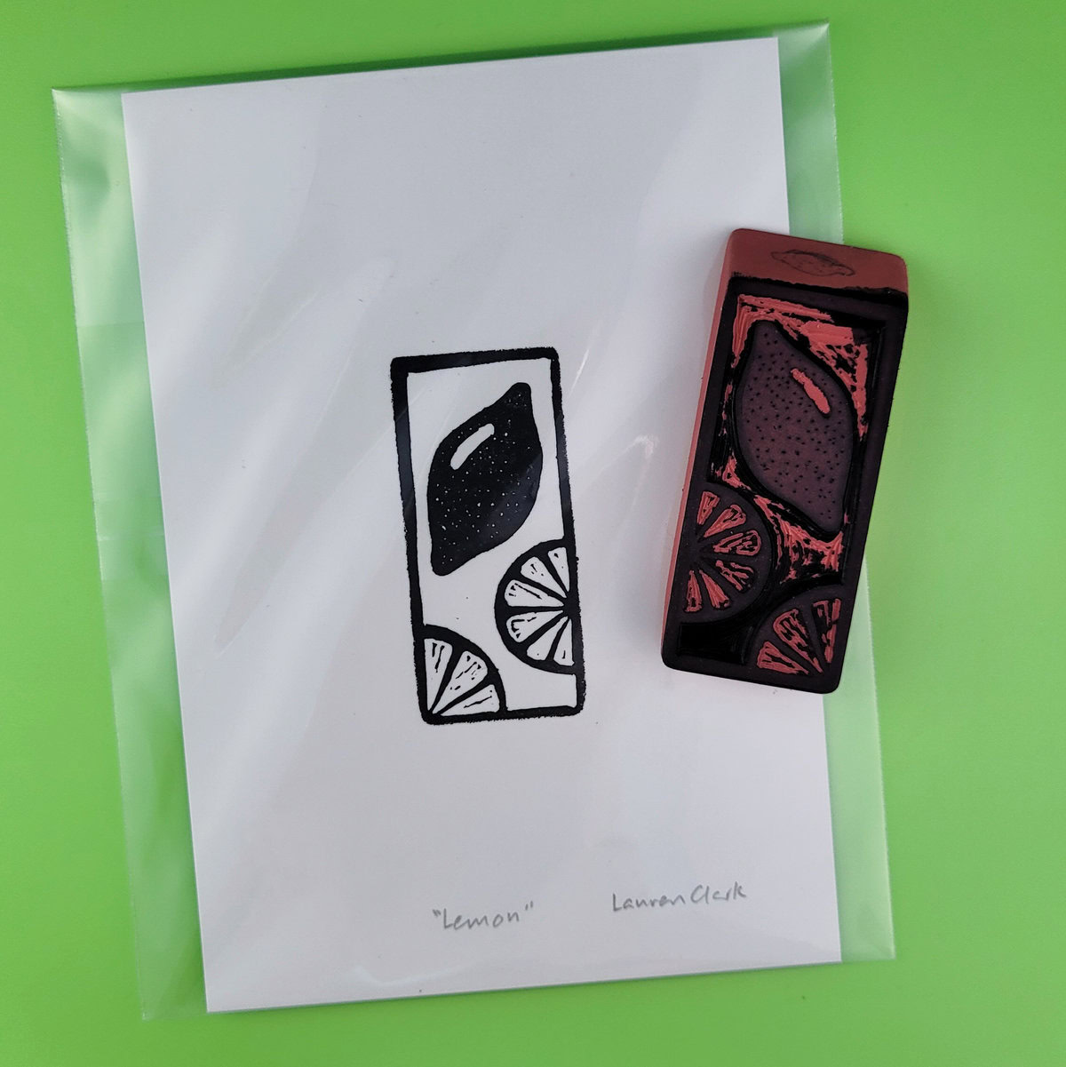 "Lemon" Eraser Stamp Block Print