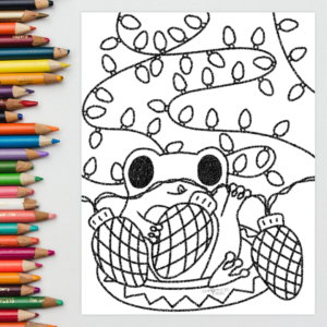 Tangled Lights Frog Colouring Page