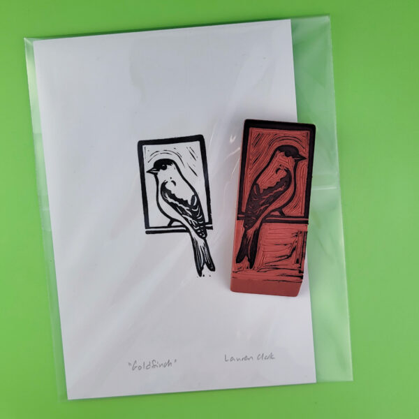 "Goldfinch" Eraser Stamp Block Print - Image 2