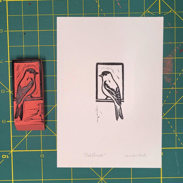 "Goldfinch" Eraser Stamp Block Print - Image 3